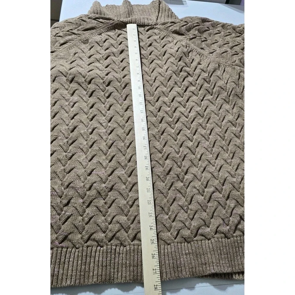 Lands End Drifter Cardigan Sweater Womens 2X Brown Cable Knit Shawl Neck Cotton